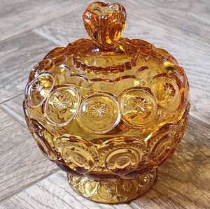 L E Smith Moon & Stars Amber Lidded Dish
